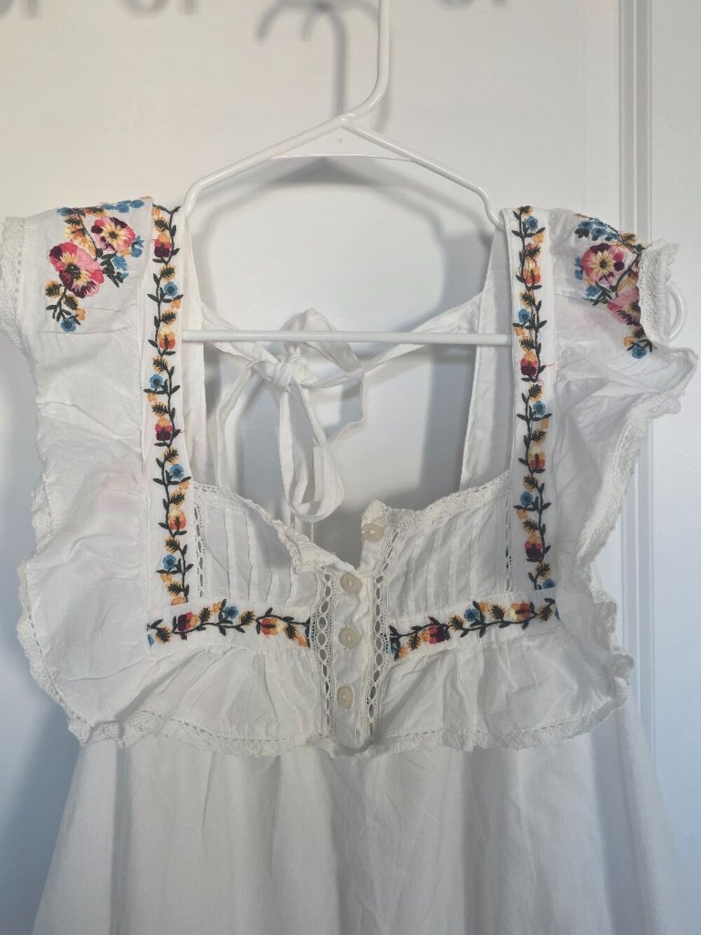 Urban Outfitters White Mini Dress with Multicolor Floral Embroidery - Picture 2 of 5